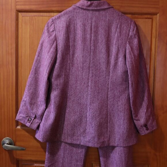 Horny Berry Vintage Purple Textured Pantsuit Jacket & Pants Professional LG - Picture 11 of 16